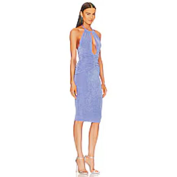 Michael Costello x Revolve Carol Periwinkle Blue Halter Dress Midi Small $258 - Picture 9 of 10